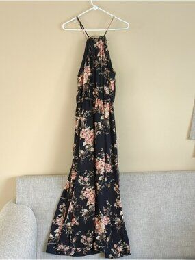 Medium LuLus Floral Black Maxi With Double Leg Slits Dress